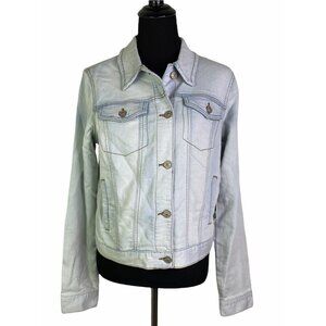Rewash Womens Trucker Jean Jacket‎ Indigo Blue Stretch Buttons Pocket Denim SZ L